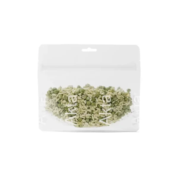 Akta organic rice and peas freeze-dried meal - ingredients visible
