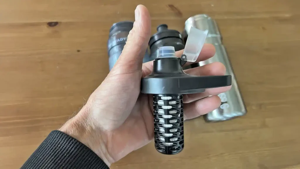 Close-up of the Katadyn BeFree AC hollow-fibre water filter.