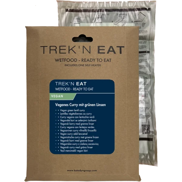 Trek'n Eat Vegan Green Lentil Curry SH ready-to-eat pouch with self-heating bag