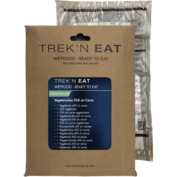 Trek'n Eat Vegetarian Chili sin Carne SH ready-to-eat pouch with self-heating bag